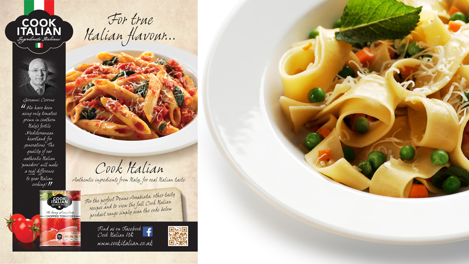 Cook Italian. Cambridge design agency, Cambridge photography, illustration, typography, Cambridge print, design, packaging, photography, advertising, printed materials, website design, 3D animation.